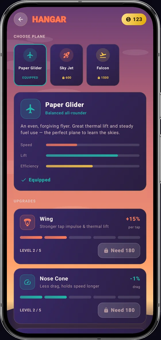 Tower Rush screen: Hangar